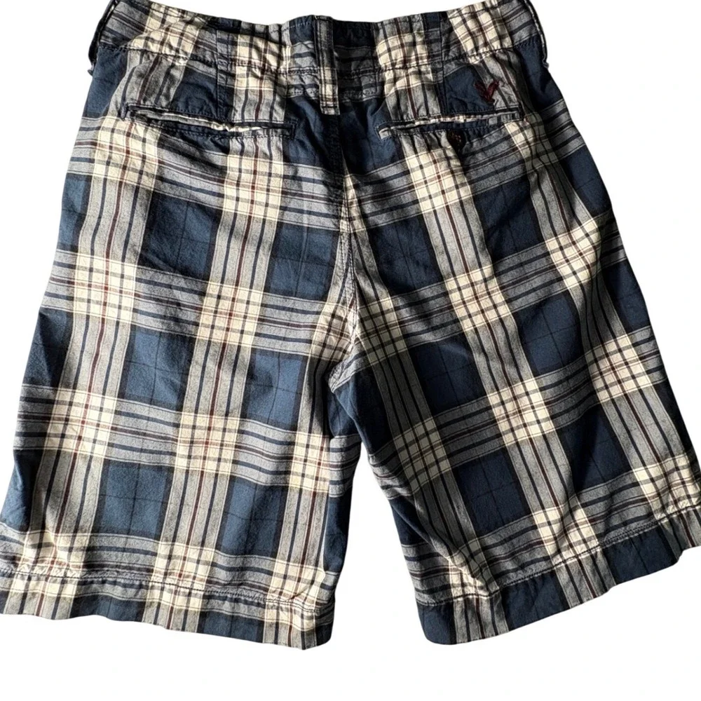American Eagle Outfitters Mens Blue Plaid Classic Length Shorts Size 30